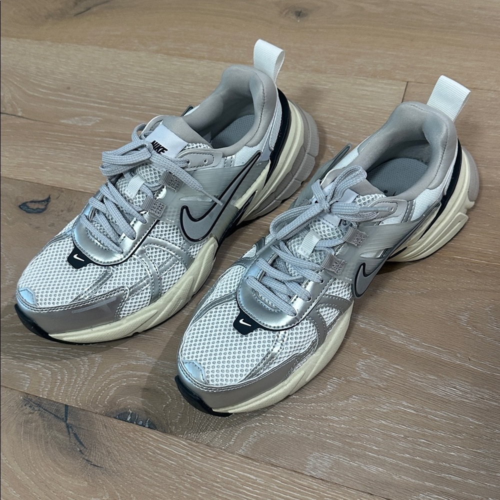 Nike Metallic Silver and Cream Sneakers